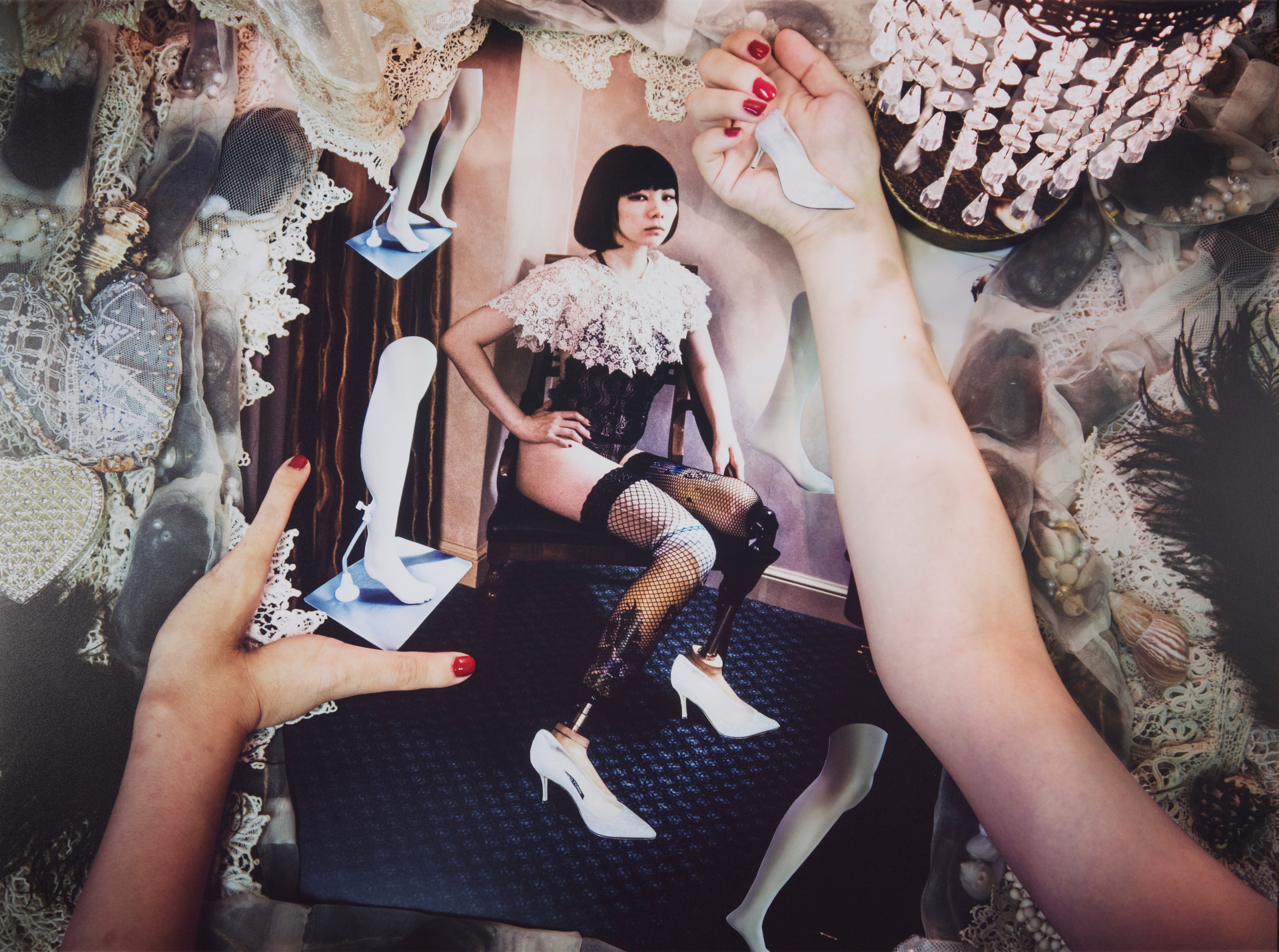 Woman posing in collage