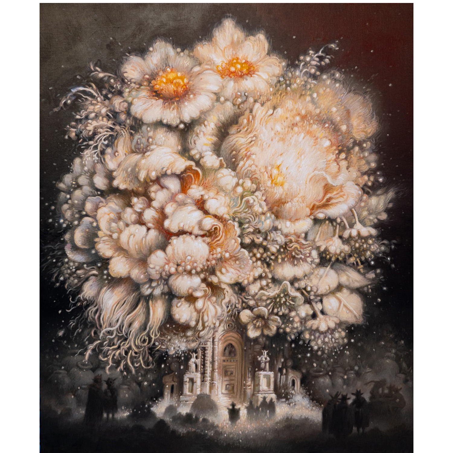 A painting of a flower tower