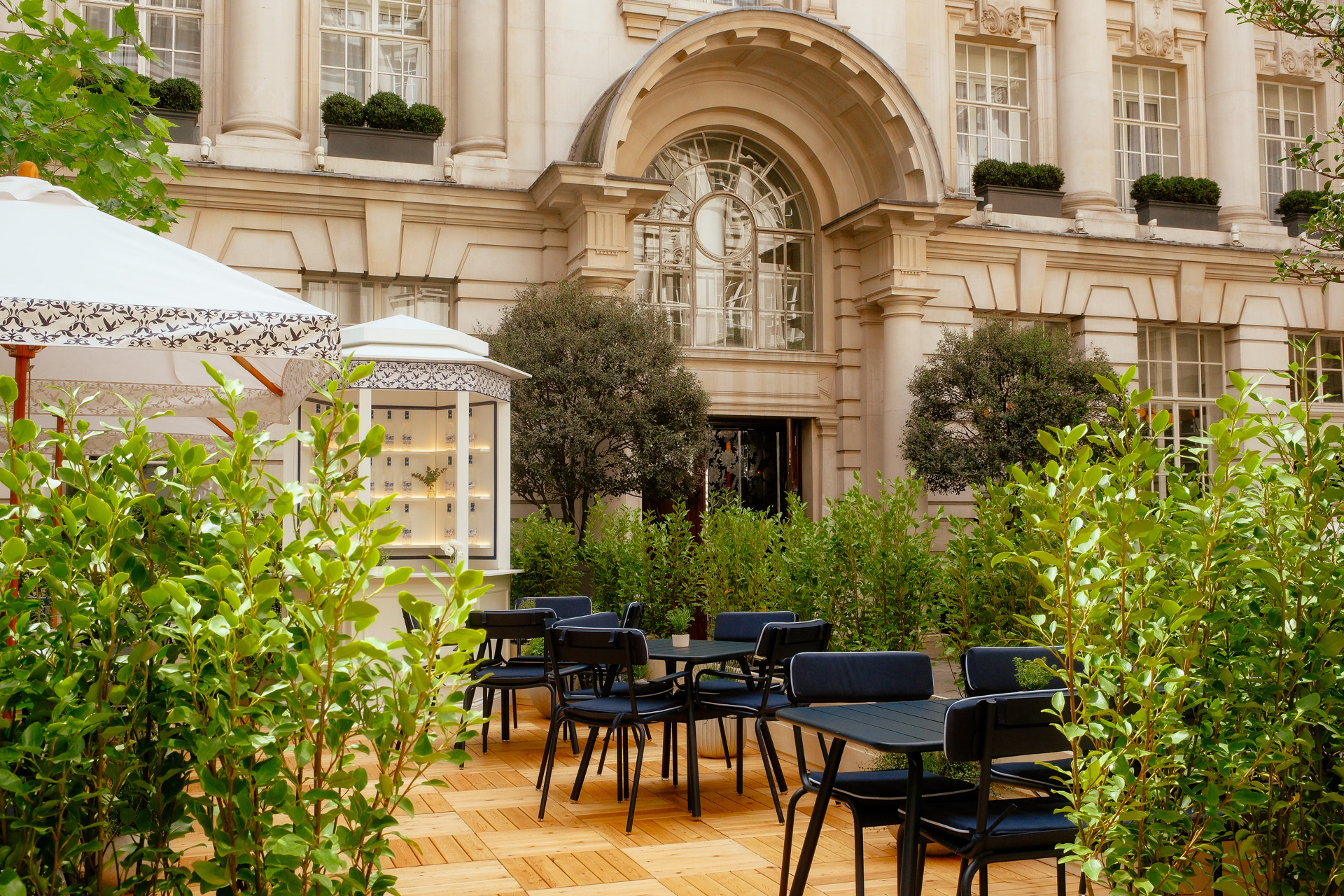 Chairs and plants in a London courtyard