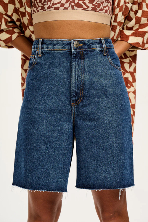 Woman in denim shorts