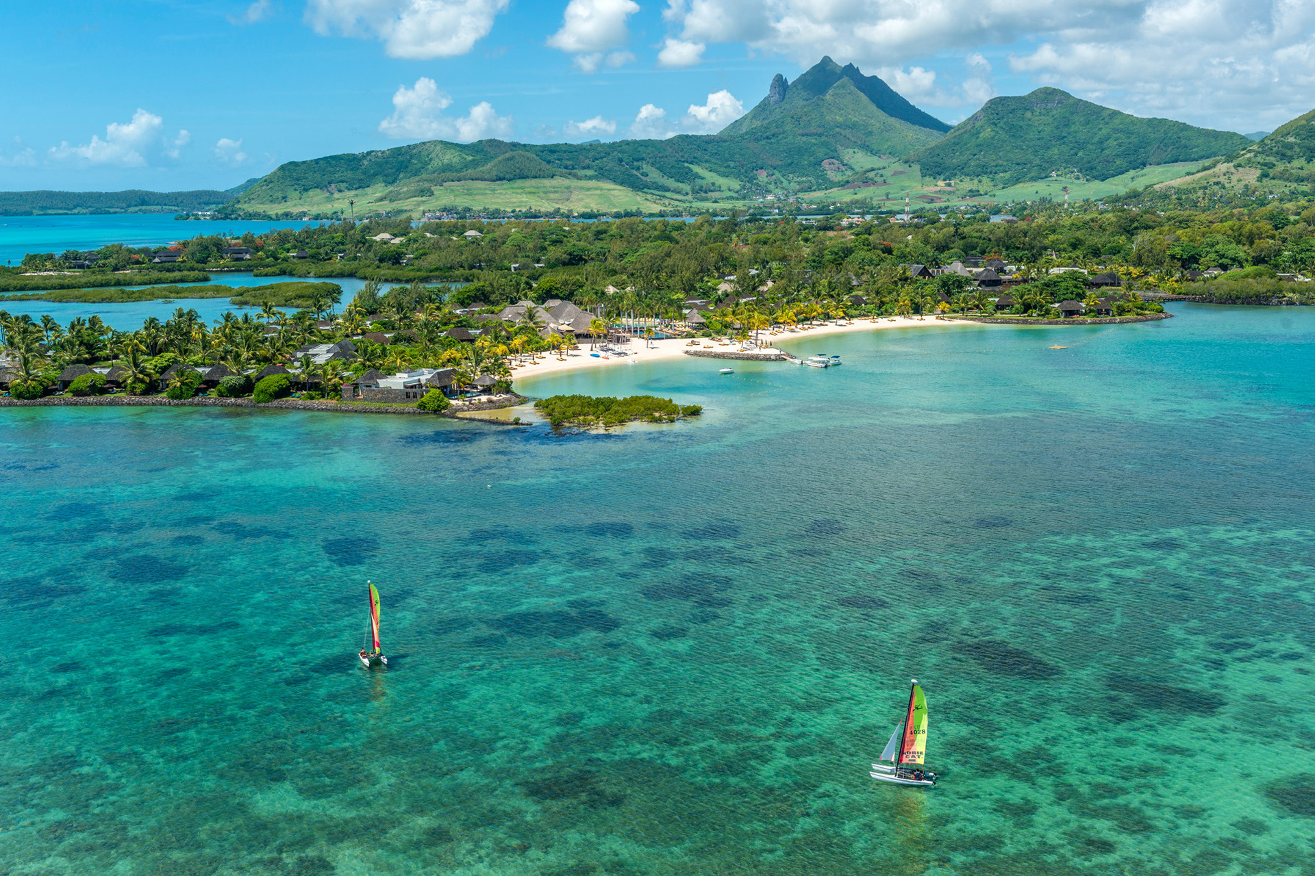 A hotel in Mauritius surrounded by water