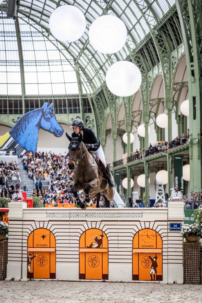 Horse jumping at the Saut Hermes at the Grand Palais in Paris