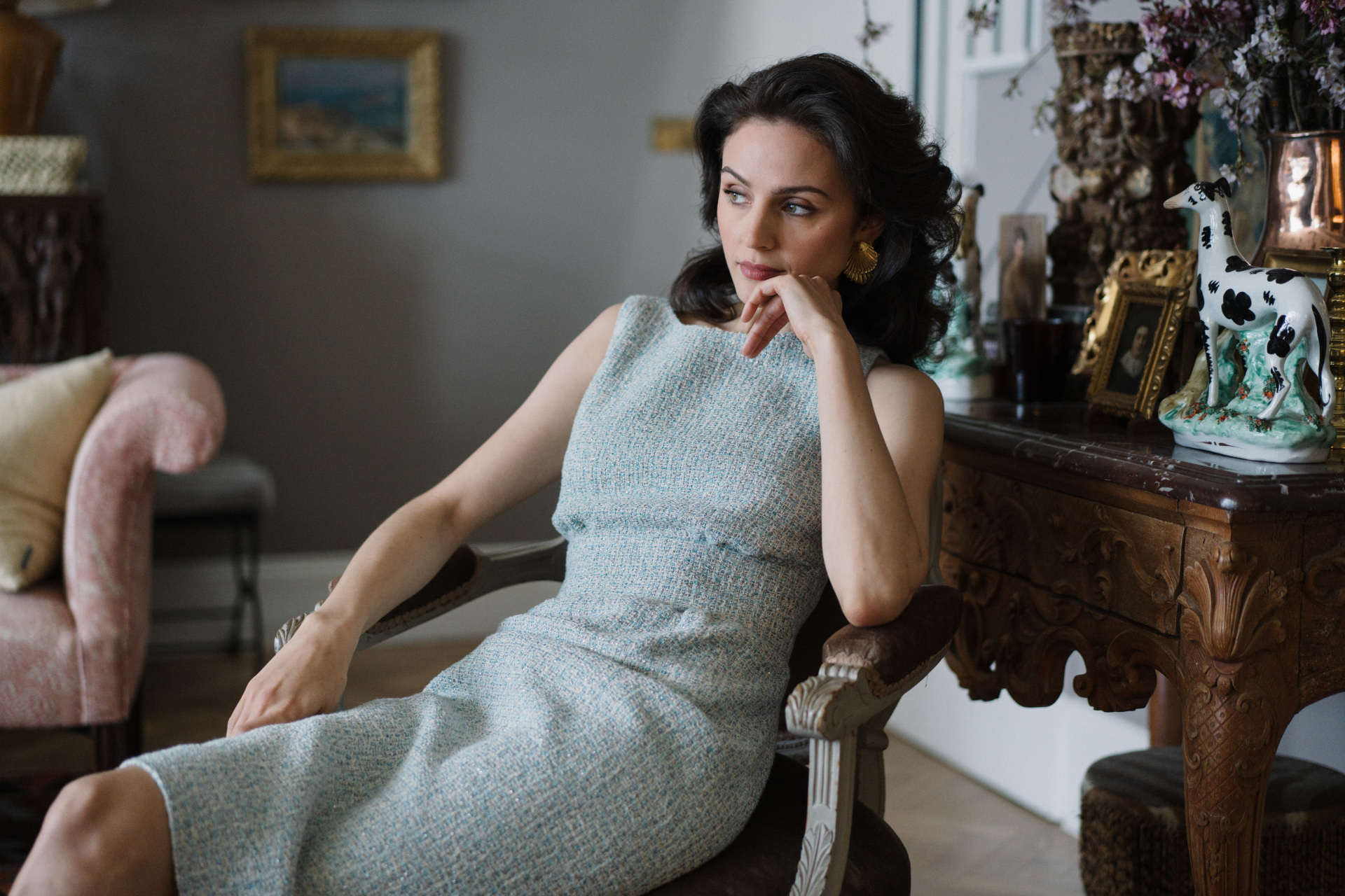 Woman in tweed two-piece