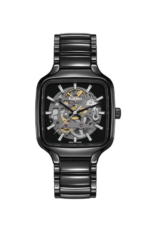 Rado True Square Automatic Skeleton Diamonds black watch with exposed face