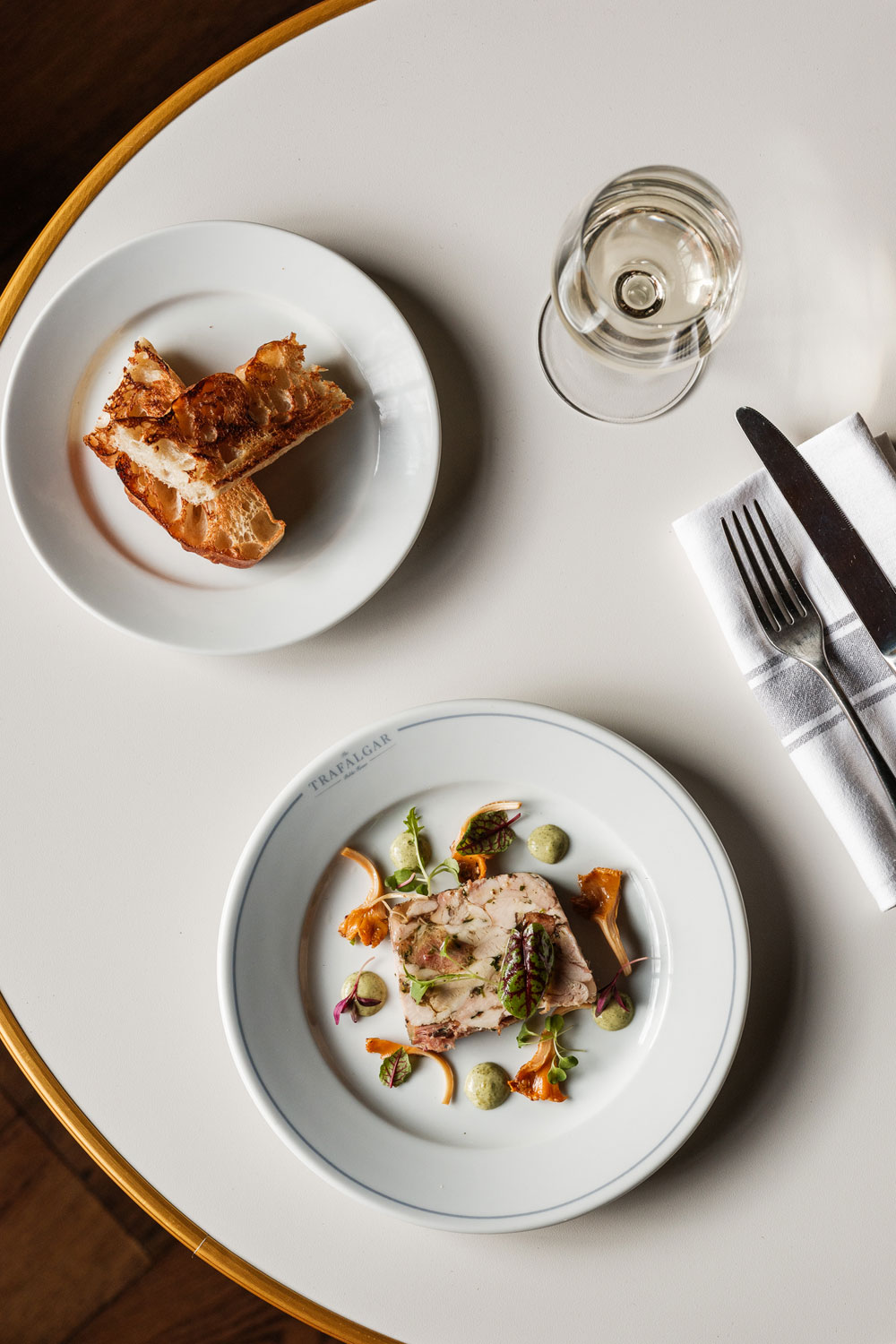 Plates of food at The Trafalgar pub in Chelsea