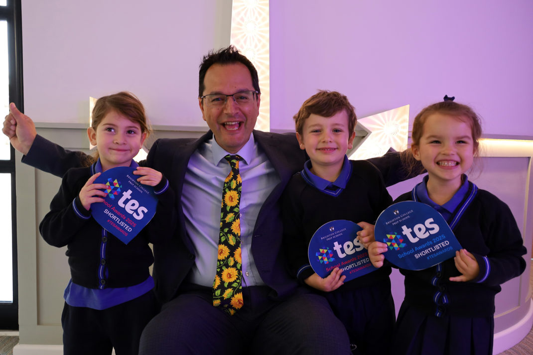 Brighton College Prep Students with headmaster celebrating