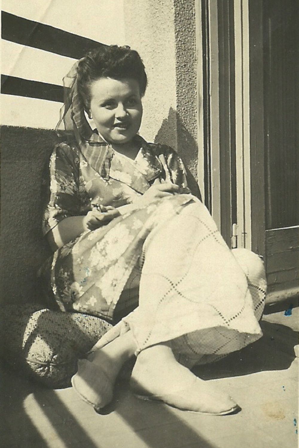 Black and white photo of a young woman in 1941