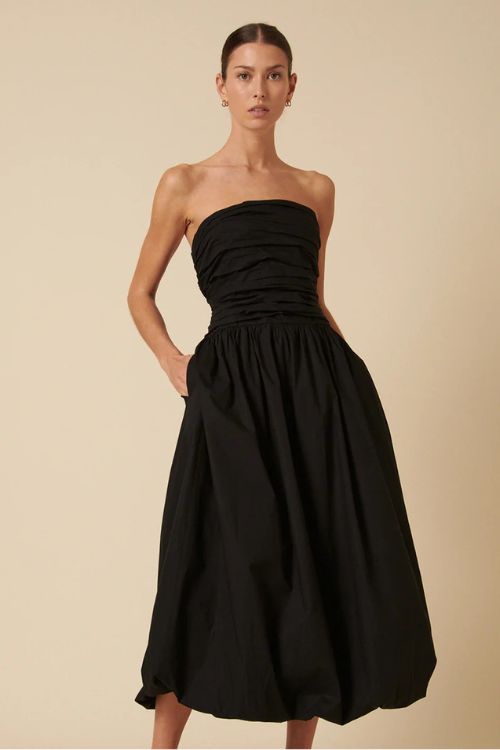 Black bandeau bubble hem midi dress