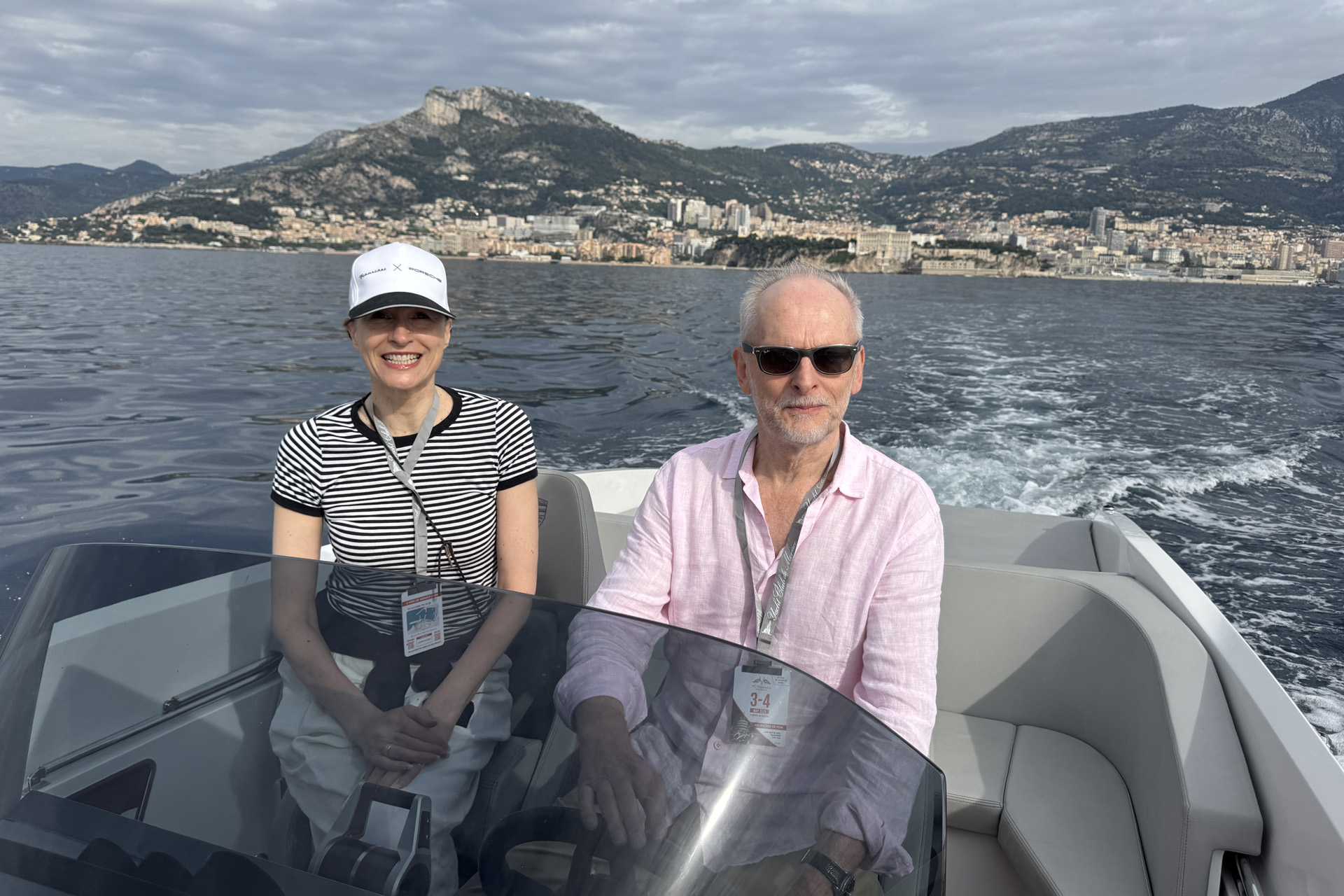 Jessica & Jeremy aboard the Porsche speedboat