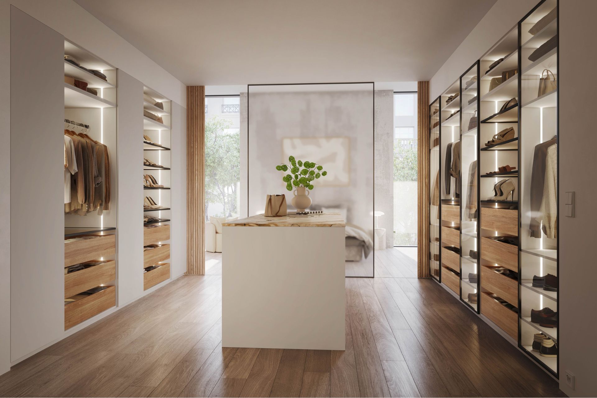 Large dressing room with white central island