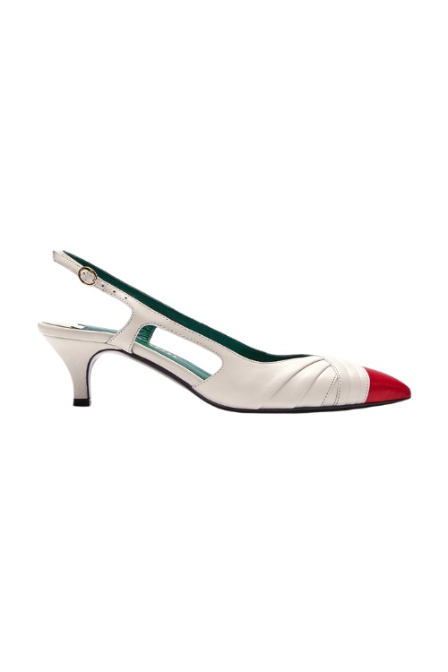 White slingback with red toe