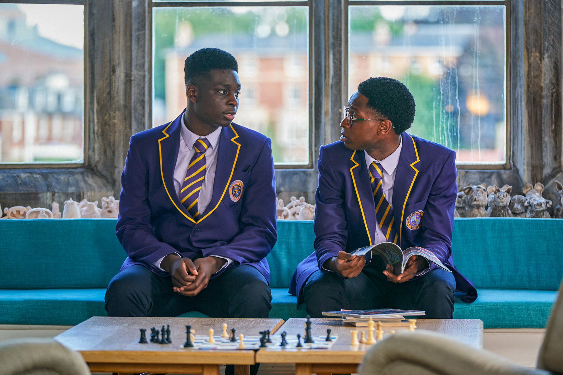Femi (ARUNA JALLOH) and Omar (MYLES KAMWENDO) in Boarders series 1.