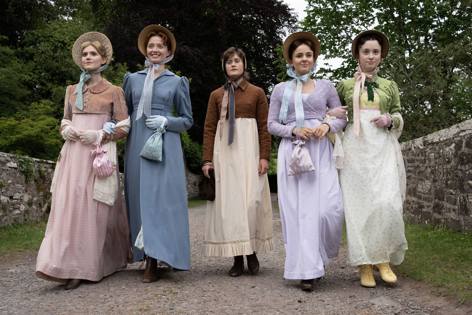 Maddie Close as Jane, Poppy Gilbert as Lizzie, Ella Bruccoleri as Mary, Molly Wright as Kitty & Grace Hogg-Robinson as Lydia Bennet in The Other Bennet Sister