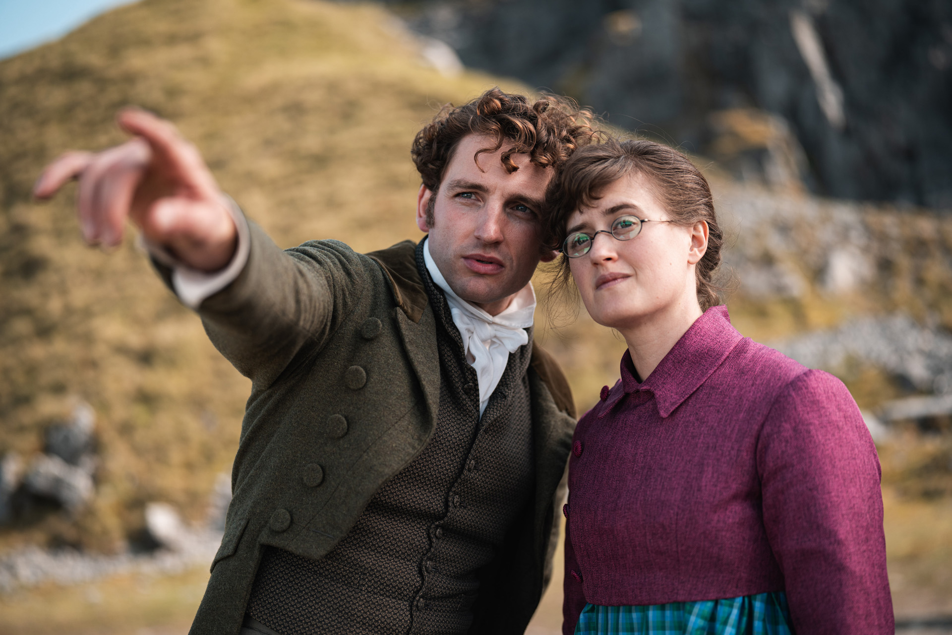 Laurie Davidson as Mr Ryder and Ella Bruccoleri as Mary Bennet.