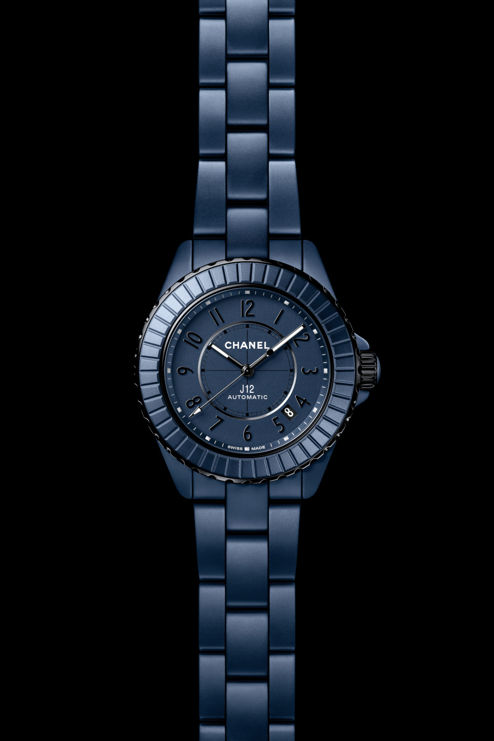 Blue watch on black background