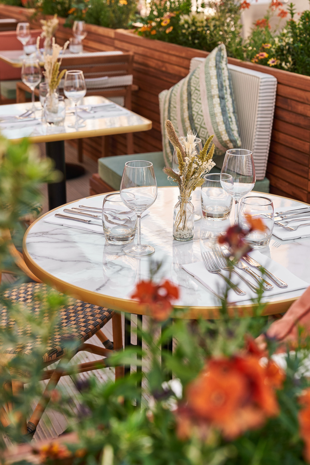 A restaurant table outside