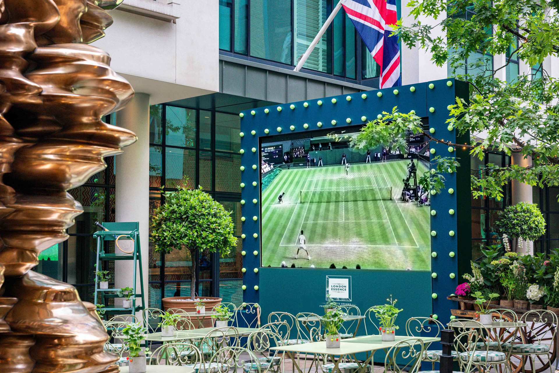 Wimbledon courtyard at Ham Yard Hotel