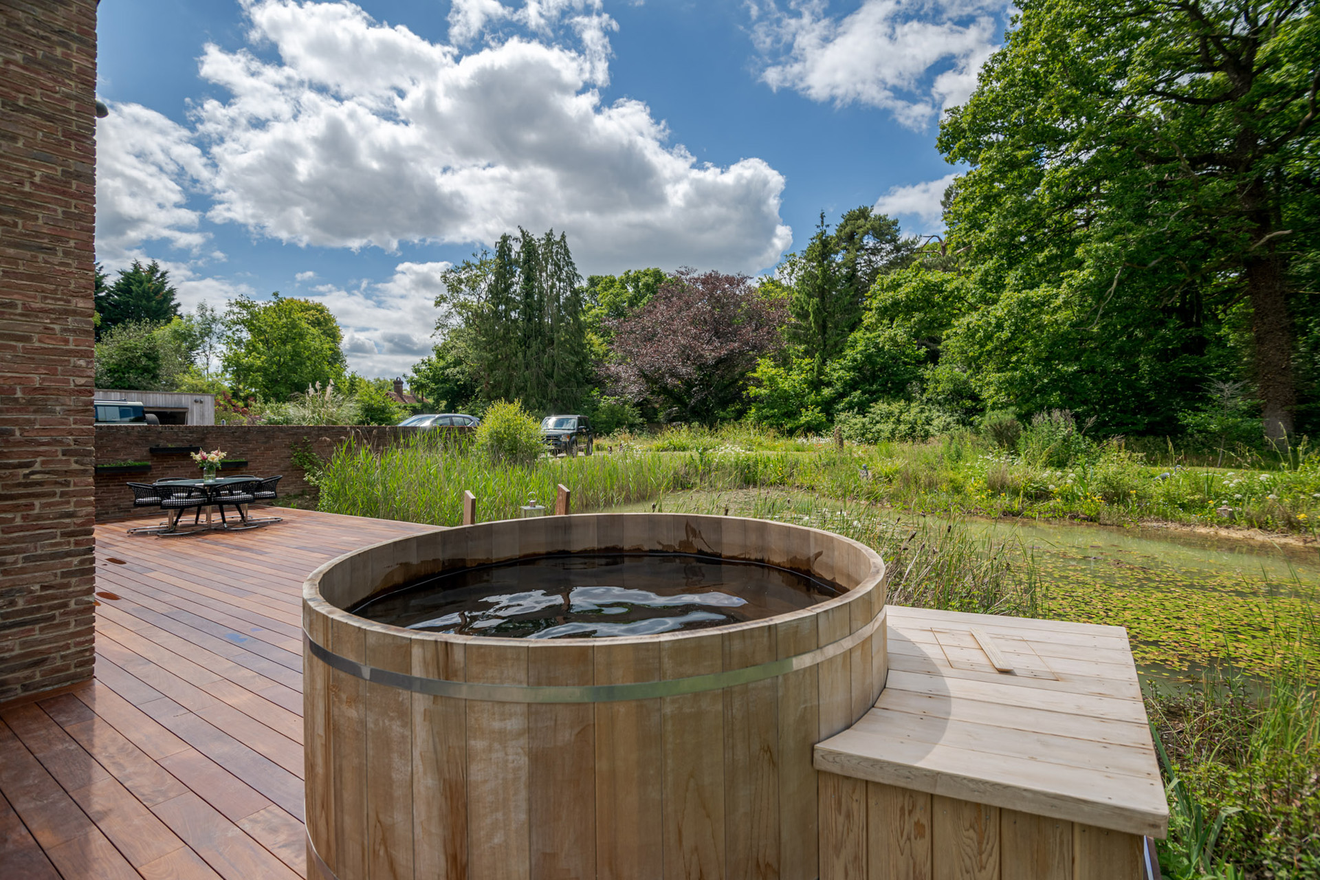 A hot tub in the garden