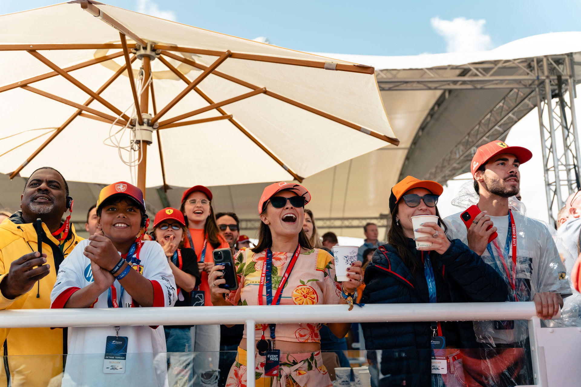 People cheering in the Octane Terrace at the British Grand Prix