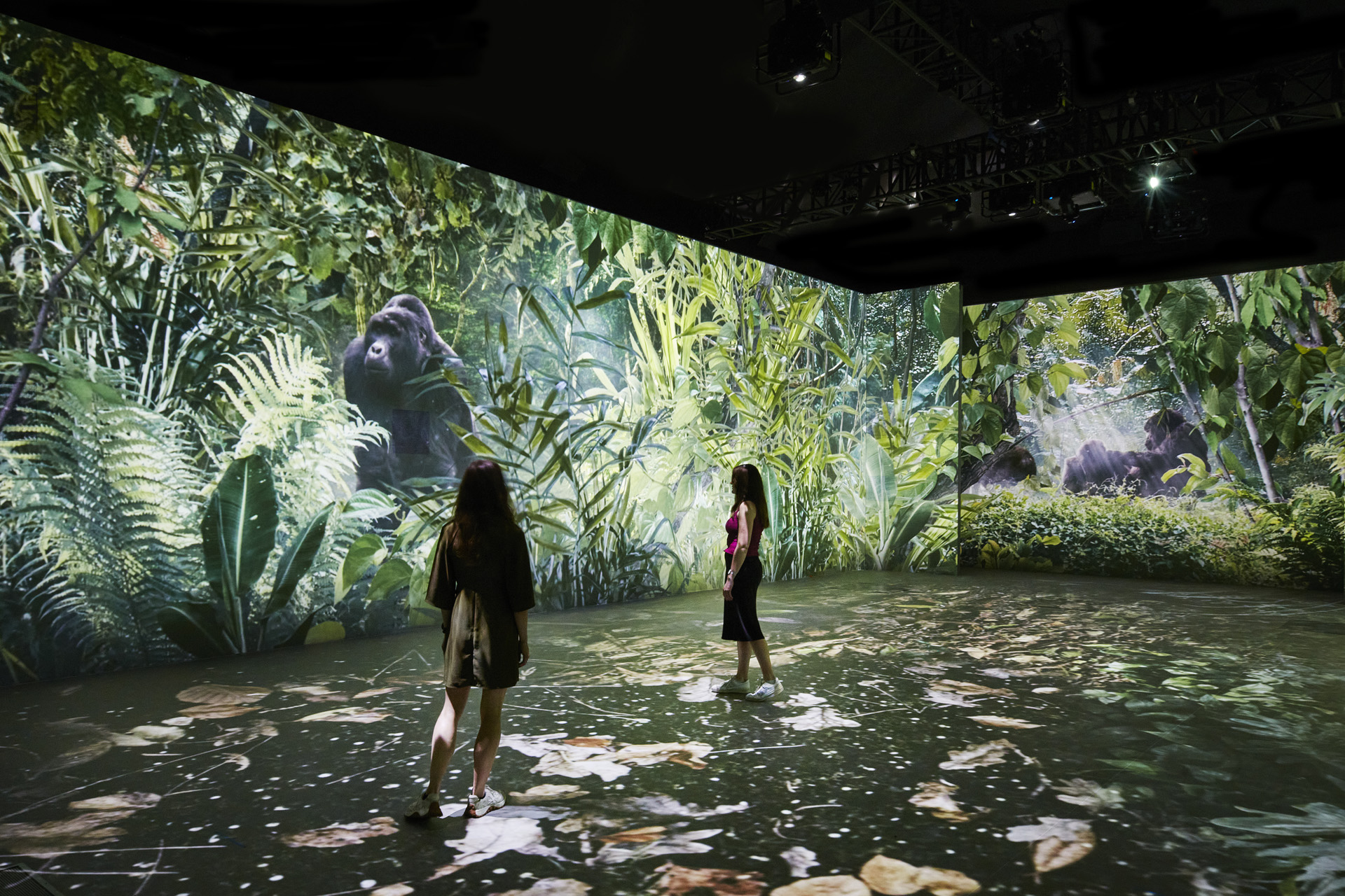 Two guests in the immersive gallery