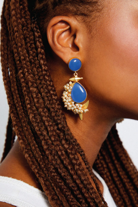 Close up of woman's face with earring