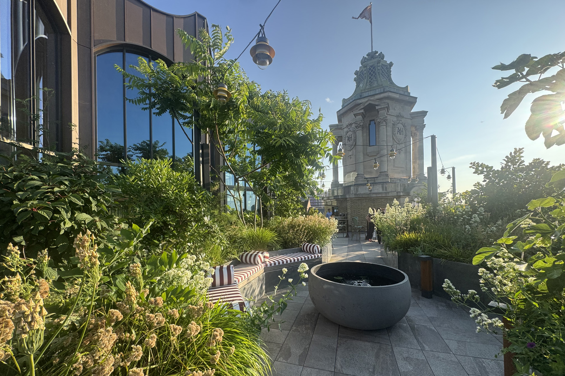 A leafy roof terrace