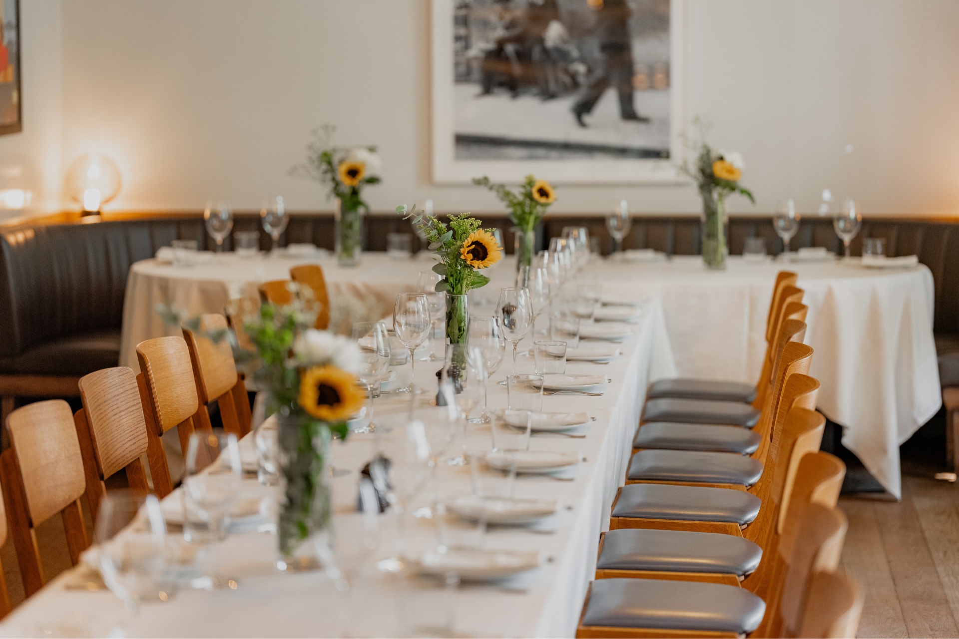 Table at The Italian Greyhound set with sunflowers