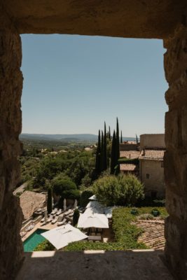 Crillon le Brave pool and terraces, pictured from afar