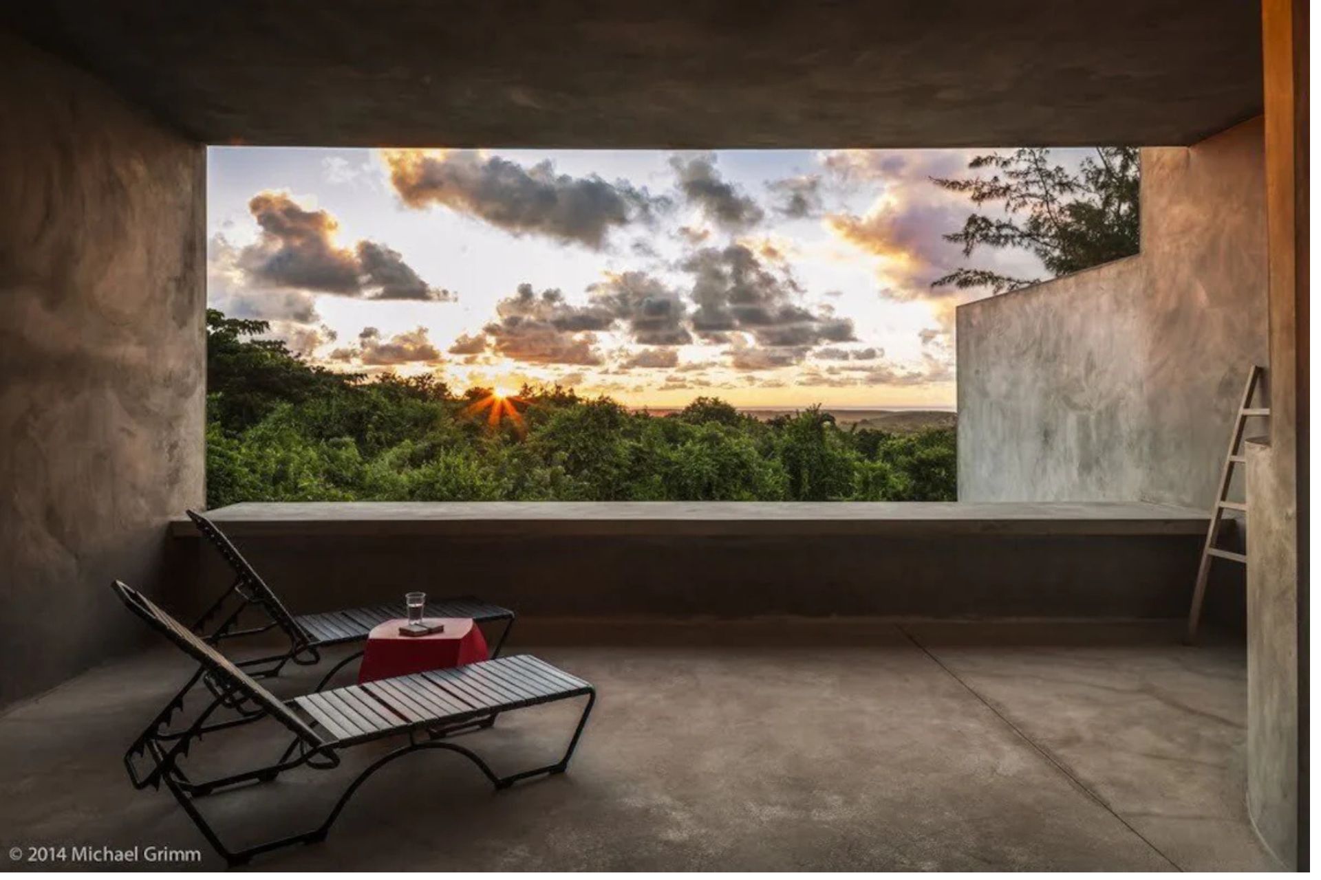 Concrete terrace with sunset view