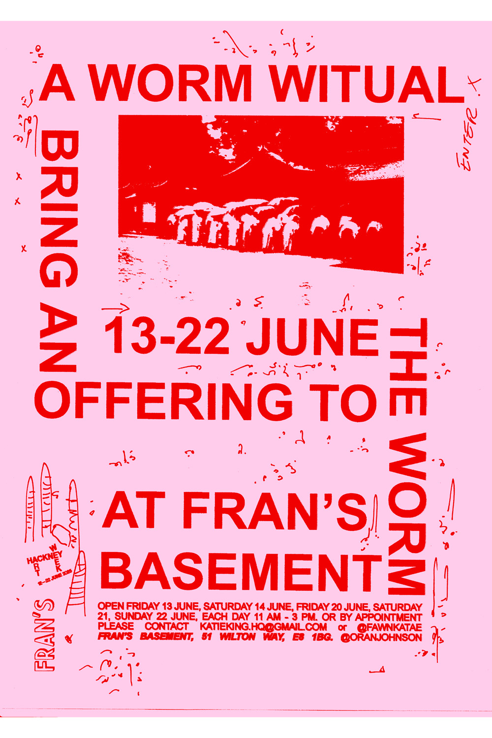 A pink and red poster
