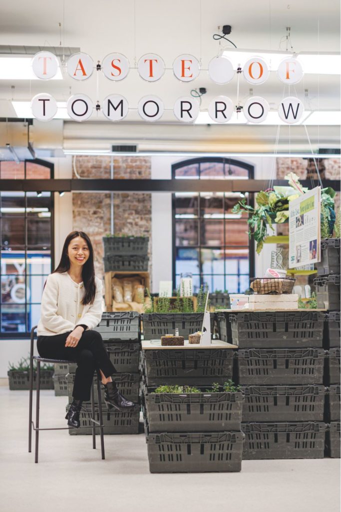 Amy Tsang sitting in the Mills Fabrica warehouse in King's Cross