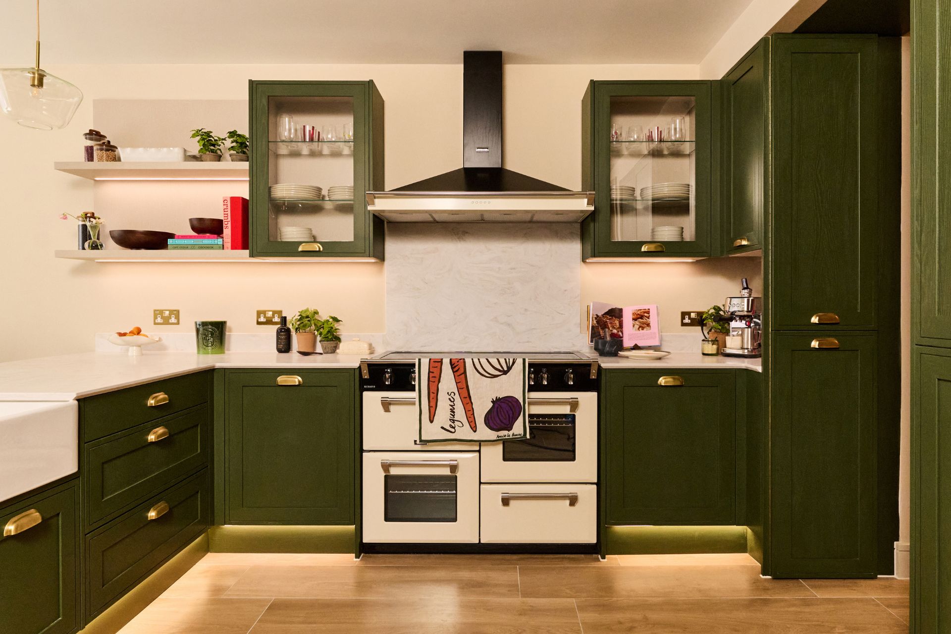 Dark green Shaker kitchen with induction range cooker
