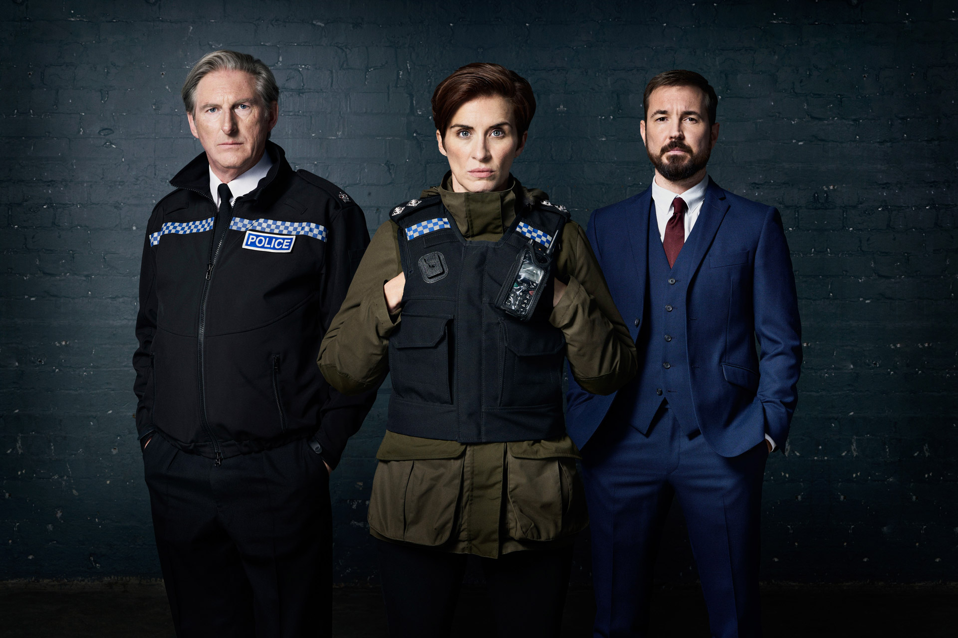 Adrian Dunbar, Vicky McClure and Martin Compston