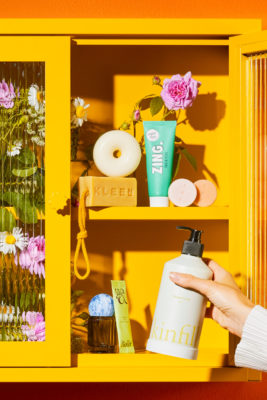 Yellow cupboard filled with BRiMM curated products
