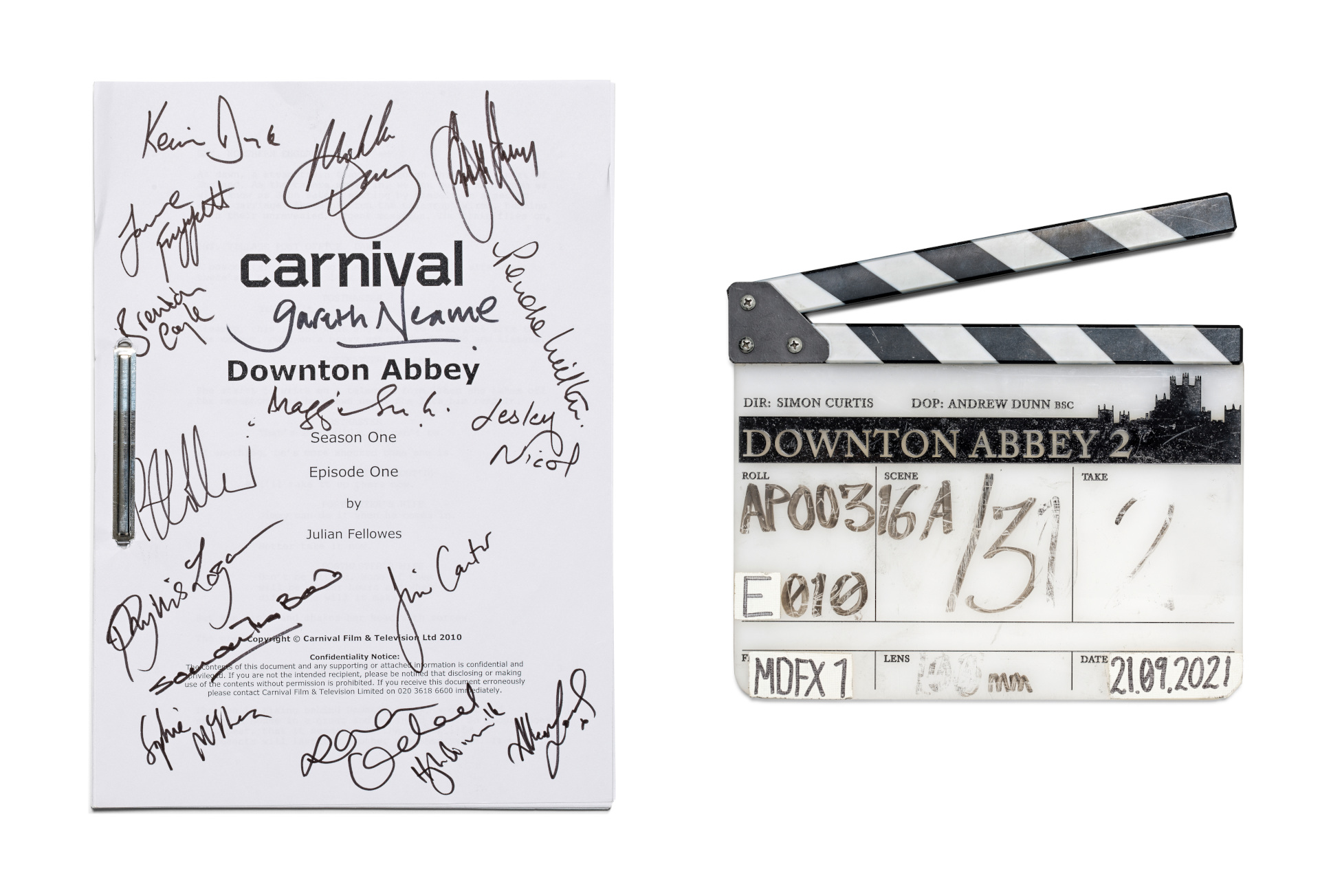 An autographed script and clapper board