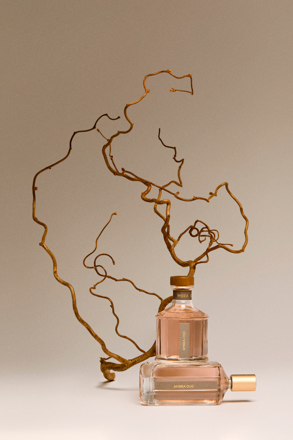 Functional fragrance bottles with branches
