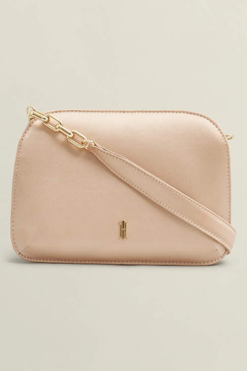 Pink satin clutch