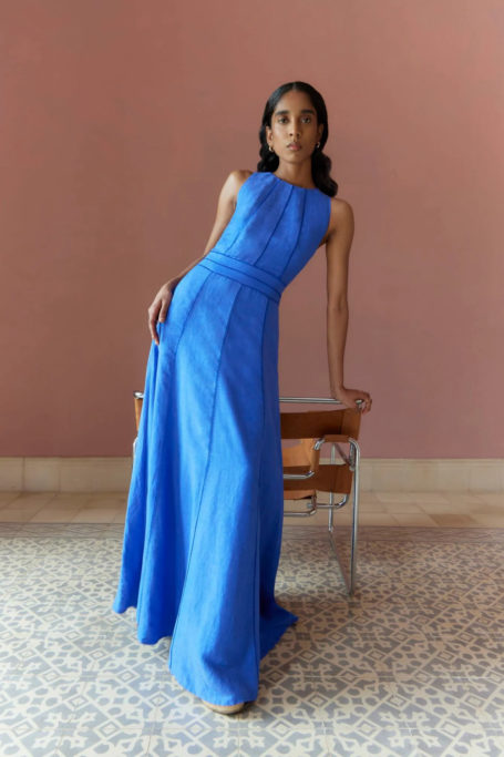 Woman in blue dress