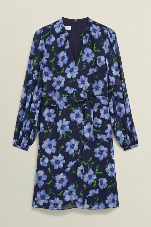 Blue floral mini dress with long sleeves