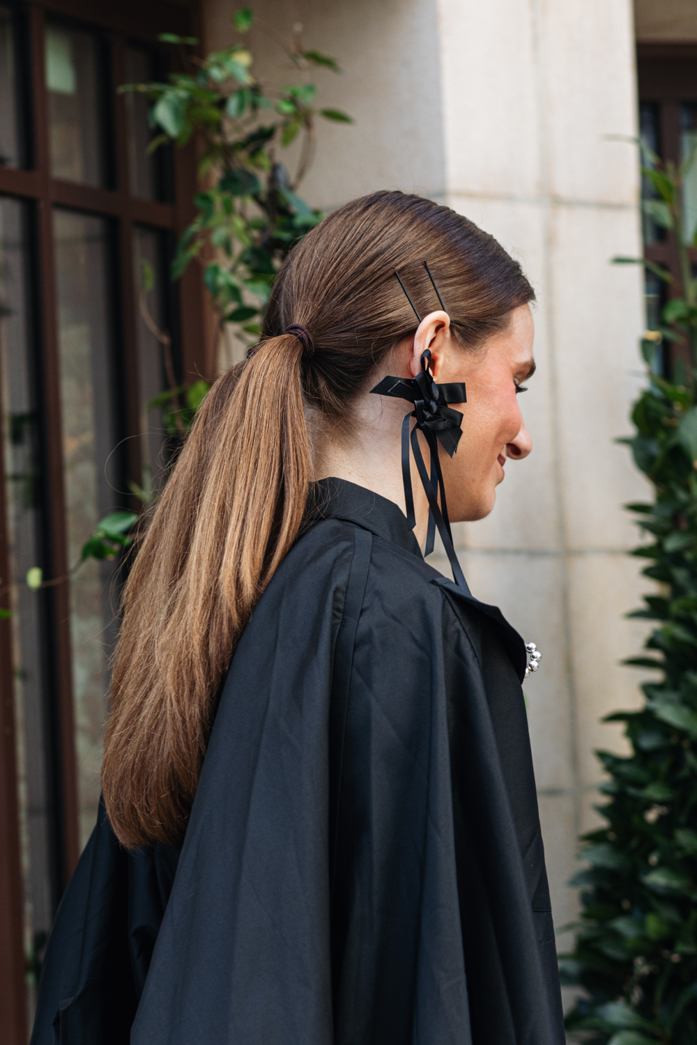 Woman with hairpins hairstyle