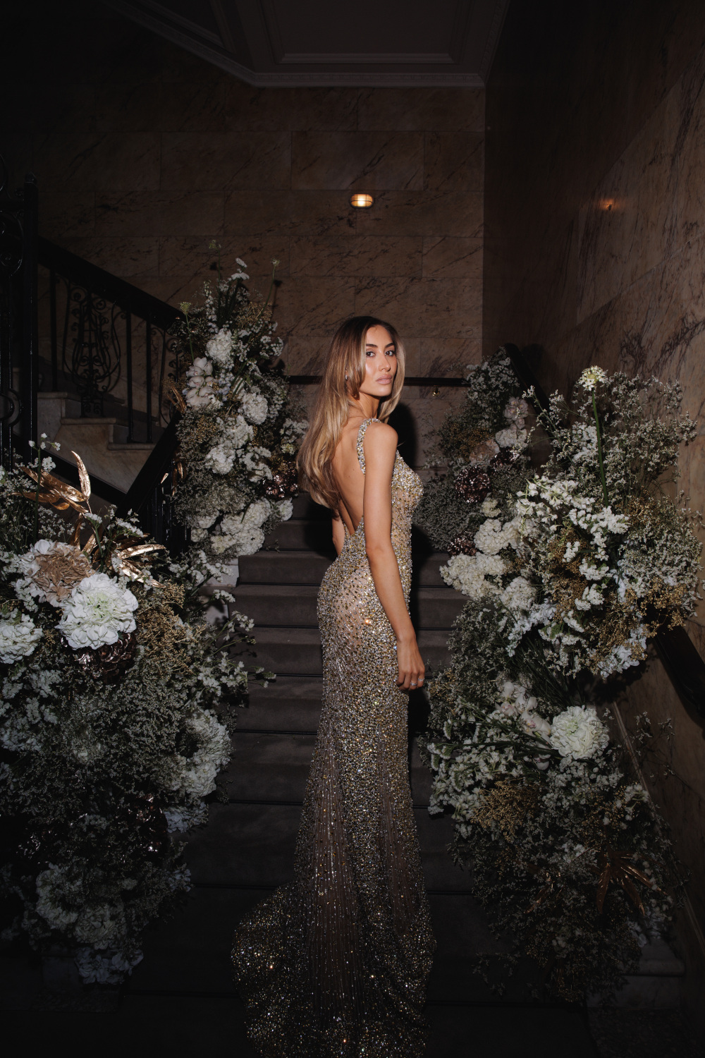 Woman in sequin dress