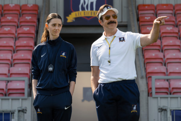 Tanya Reynolds and Jason Sudeikis in "Ted Lasso,"