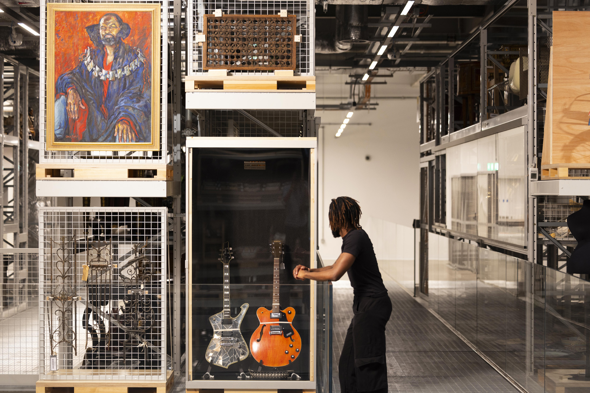 View of the Weston Collections Hall, which features over 100 mini curated displays, at V&A East Storehouse
