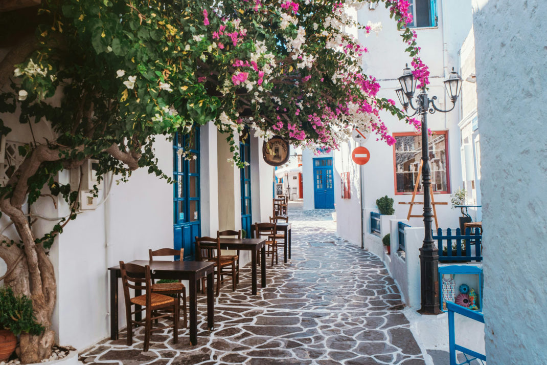 Tables outside at a Greek taverna