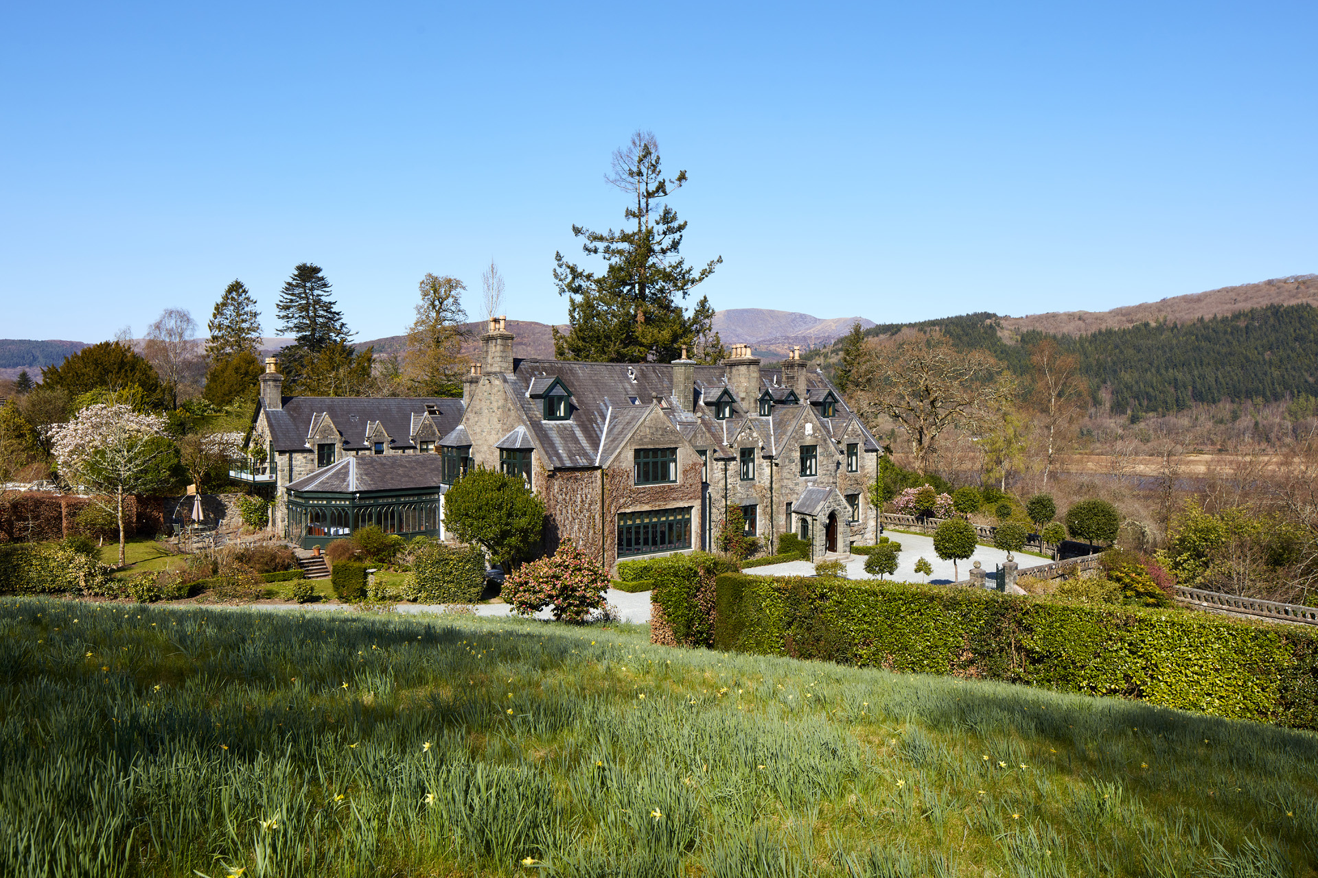 The exterior of Penmaenuchaf Hotel in Wales