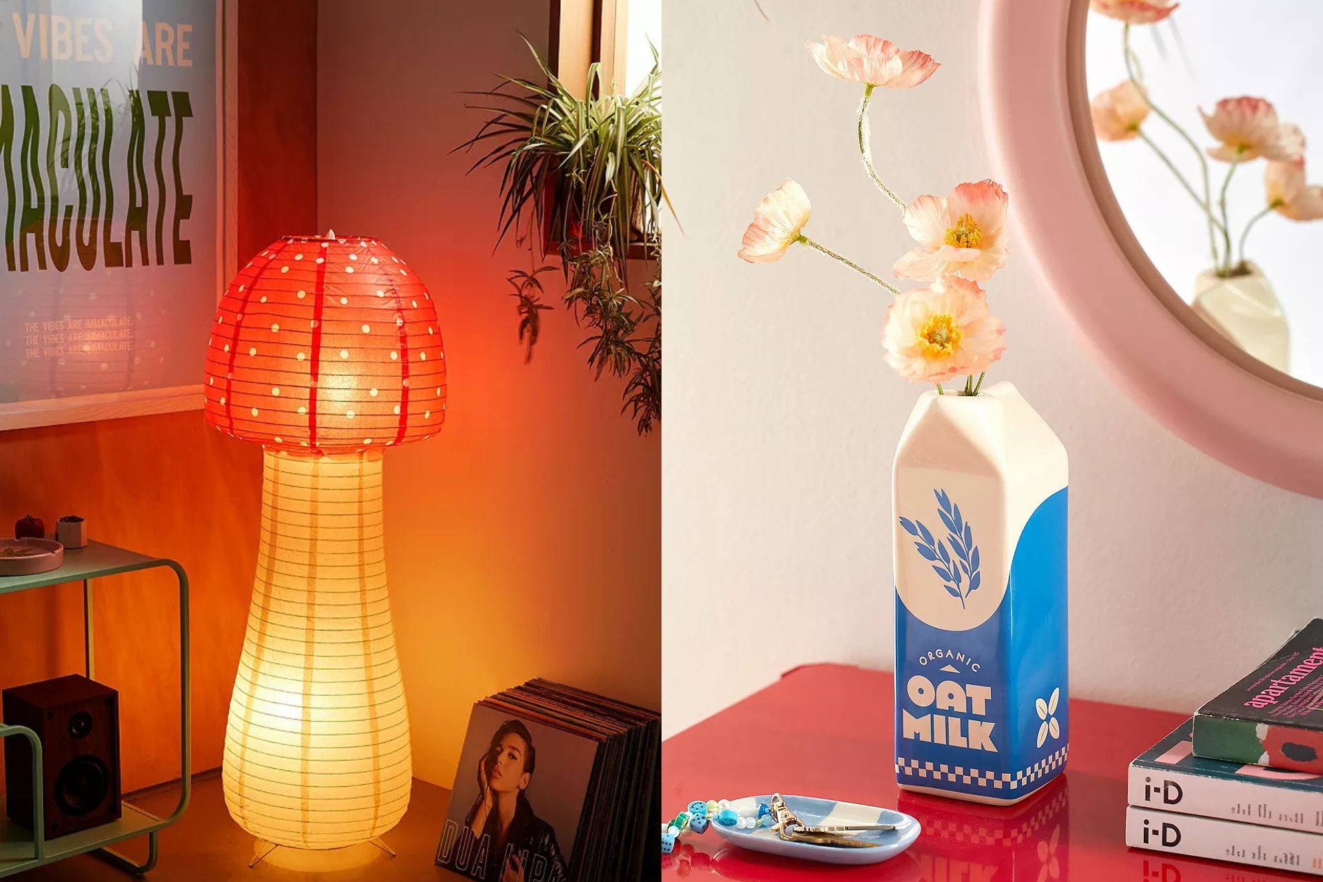 Mushroom light and milk bottle vase