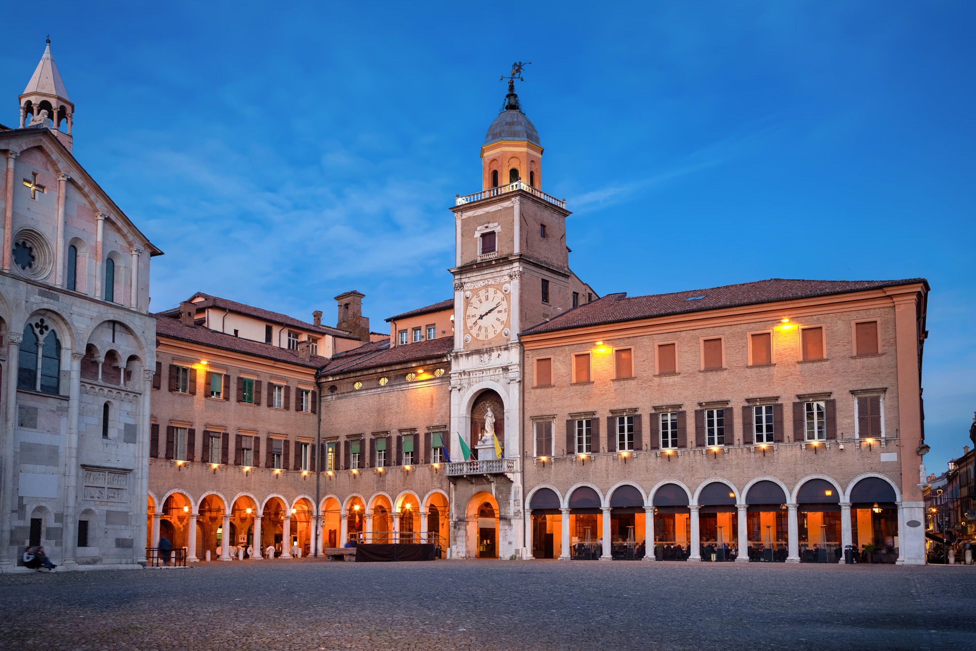 Modena, Italy. Historic building of Town Hall at dusk