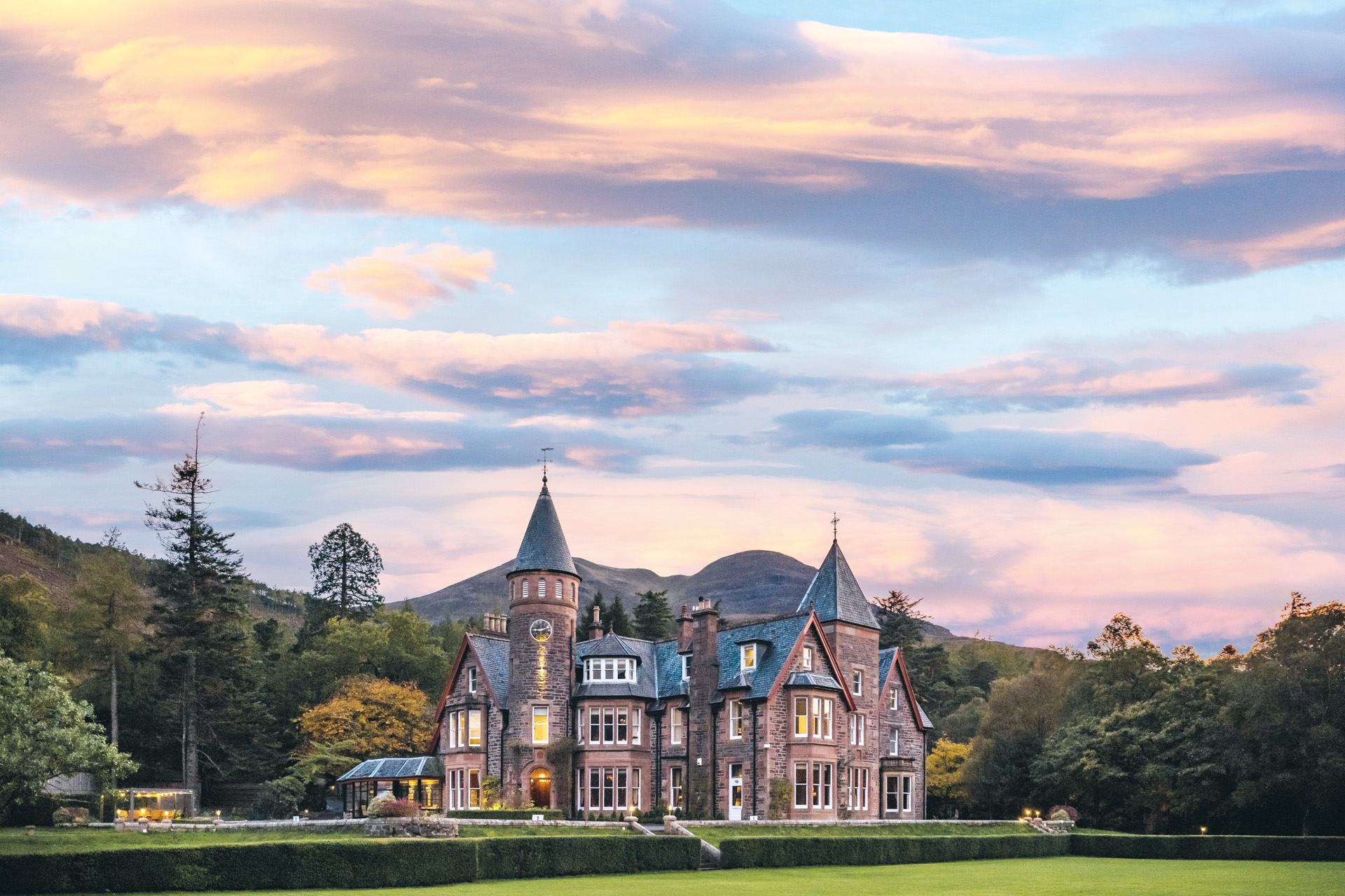 The exterior of The Torrion at dusk