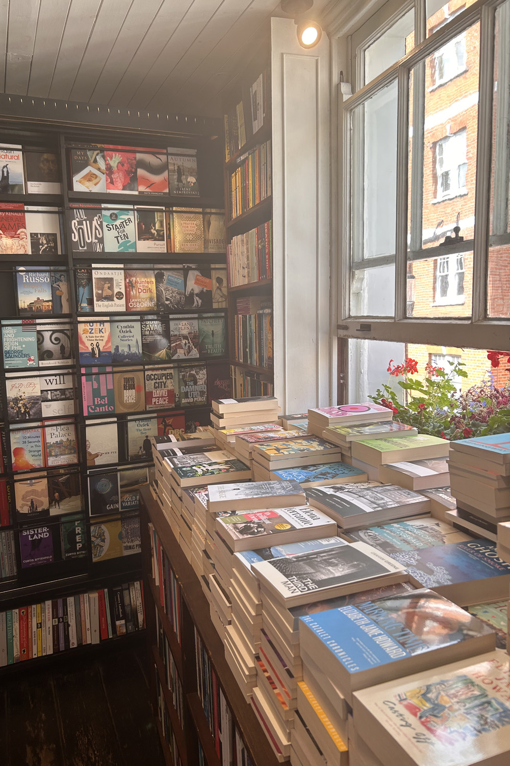 Stacks of books inside London's John Sandoe Books