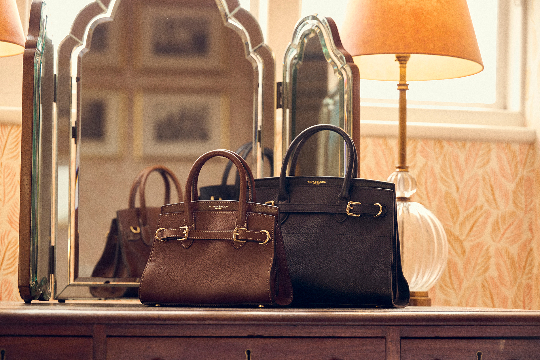Bags on a dressing table